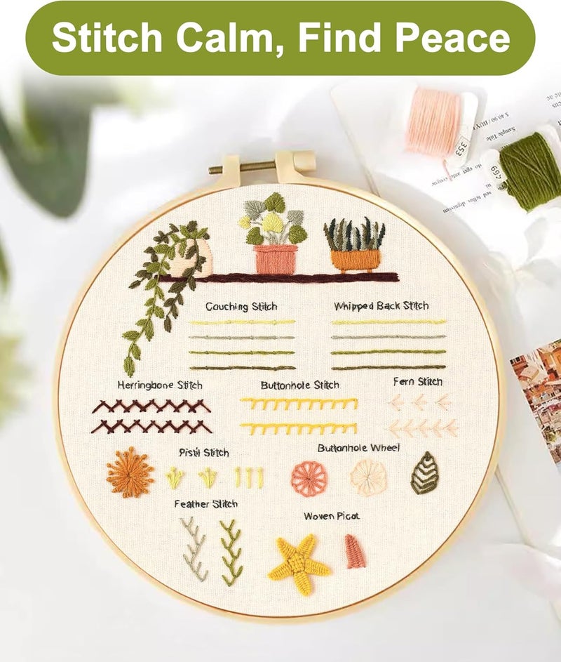 Santune 3 Sets Embroidery Kit for Beginners Adults,Learn Over 30 Different Stitches,DIY Cross Stitch Kits,Including Clear Instructions,Video Tutorials,Stamped Flower Patterns,Hoop,Color Threads,Tools - Image 5